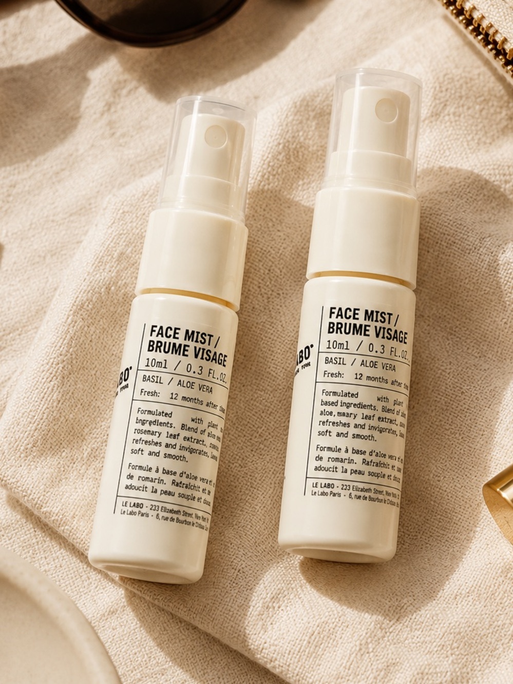 NEW - Le Labo Face Mist Brume Visage Set of 2 Basil Aloe Vera 10ml Mini Spray